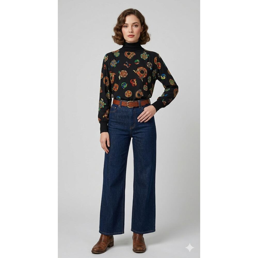 Crisca Abstract Fish Long Sleeve Turtleneck Shirt Womens Size 40 Canada Flawed
